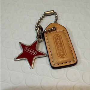 Coach Tan Leather Tag Keychain with Red Star Charm
